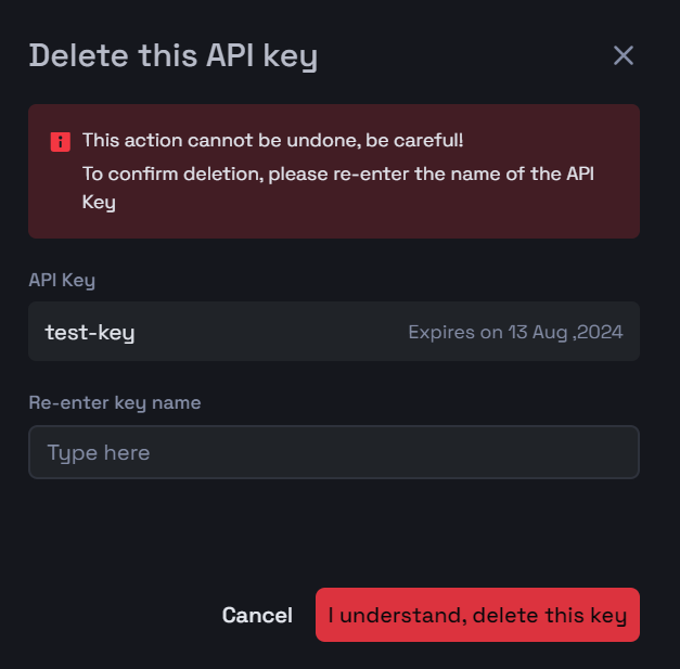 Confirm Delete API Key